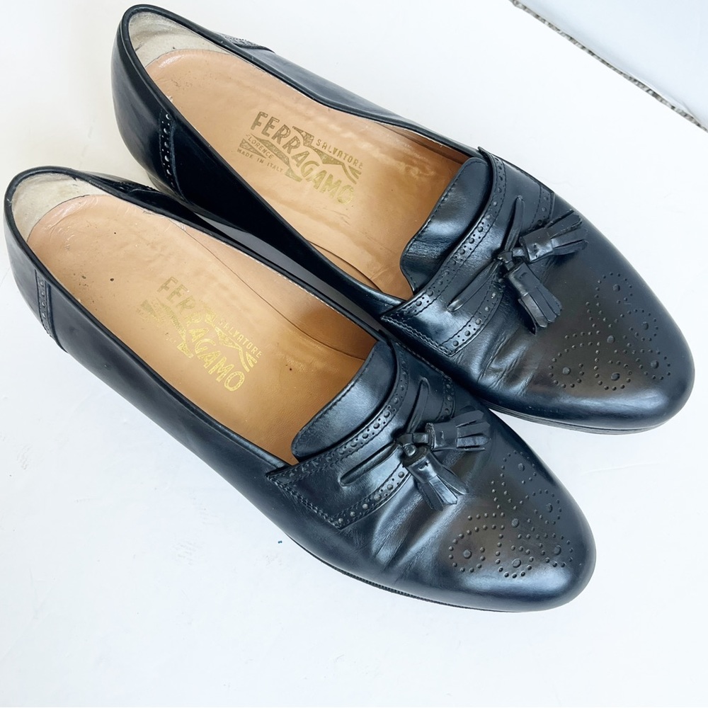Salvatore Ferragamo Black Leather Tassel Loafers